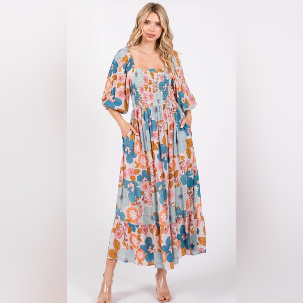 Angie Multicolor Floral Long Sleeve Dress